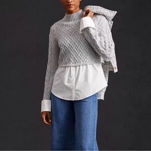 Anthropologie Maeve Cable Knit Layered Preppy Sweater •size medium